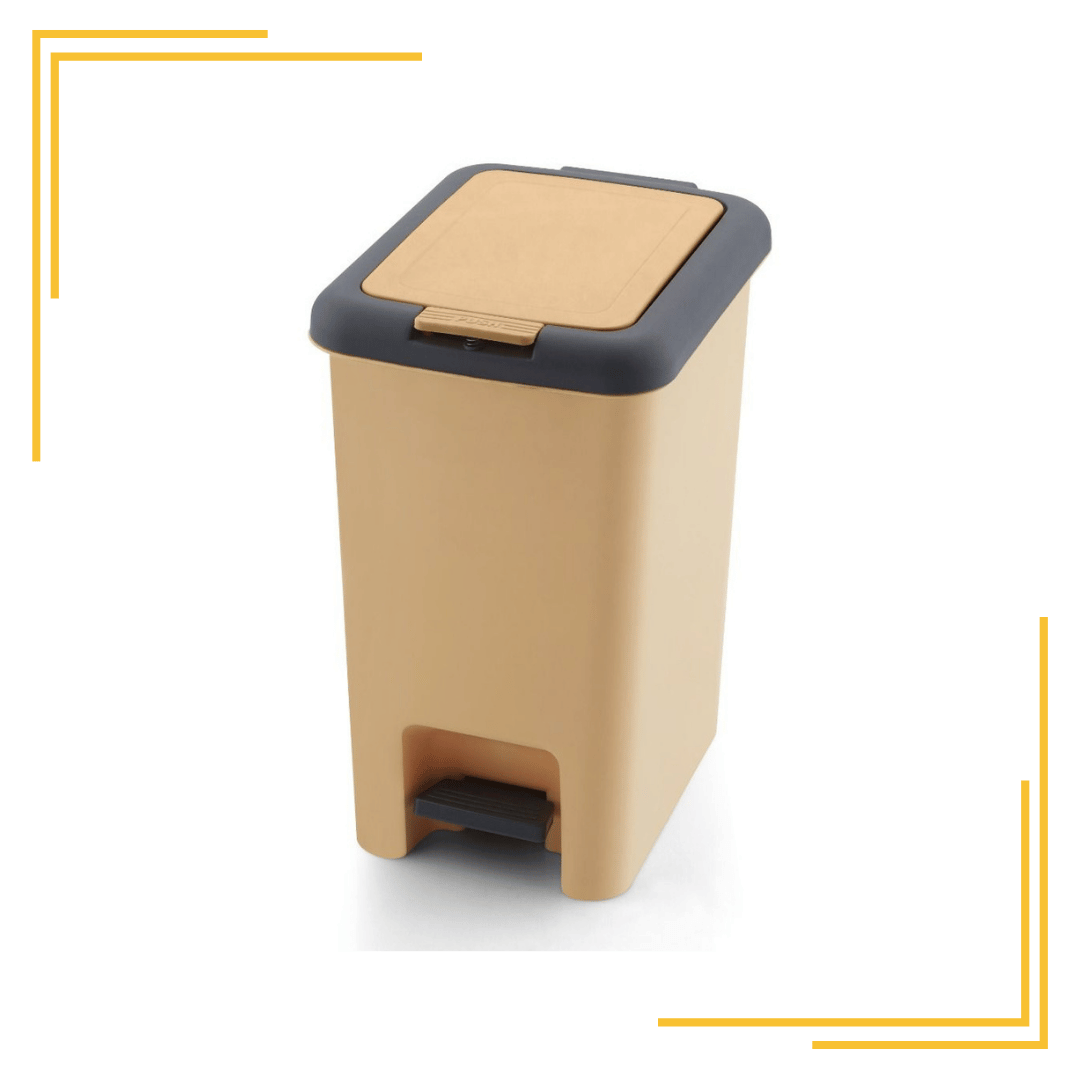 Dustbin with Push-Pedal and Spring-Based Top, Durable, Easy to Clean Plastic Dustbin (Beige, Grey)