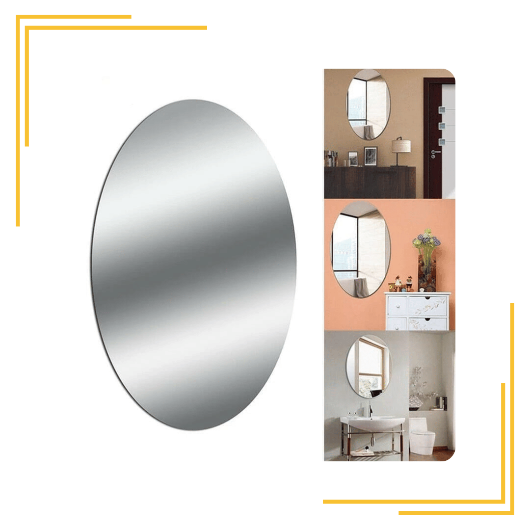 Oval Shape Adhesive Mirror Sticker for Wall on Tiles Bedroom Living Room Basin Mirror Bathroom Wall Mirror Both Side Sticker Unbreakable Plastic Wall Mirror