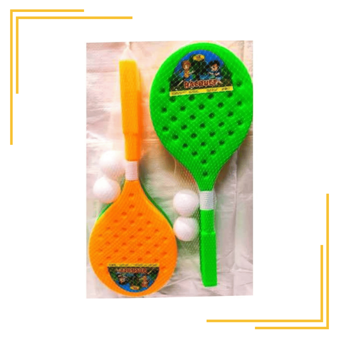 TOYS Presents Plastic Badminton Racket for Kids/Portable Easy to Play lite Weight/Size About 37 cm/Assorted Colours / 1 Pair of Racket with 2 Balls/Best Gift for Siblings