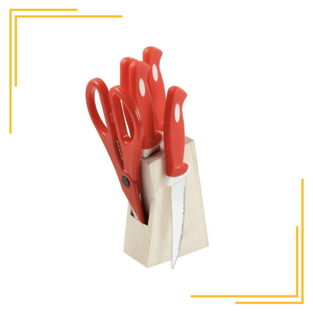 Knife Set for Kitchen with Wooden Stand Block, Knife Holder for Kitchen 4 Knife + 1 Scissor with Wooden Knife Stand 