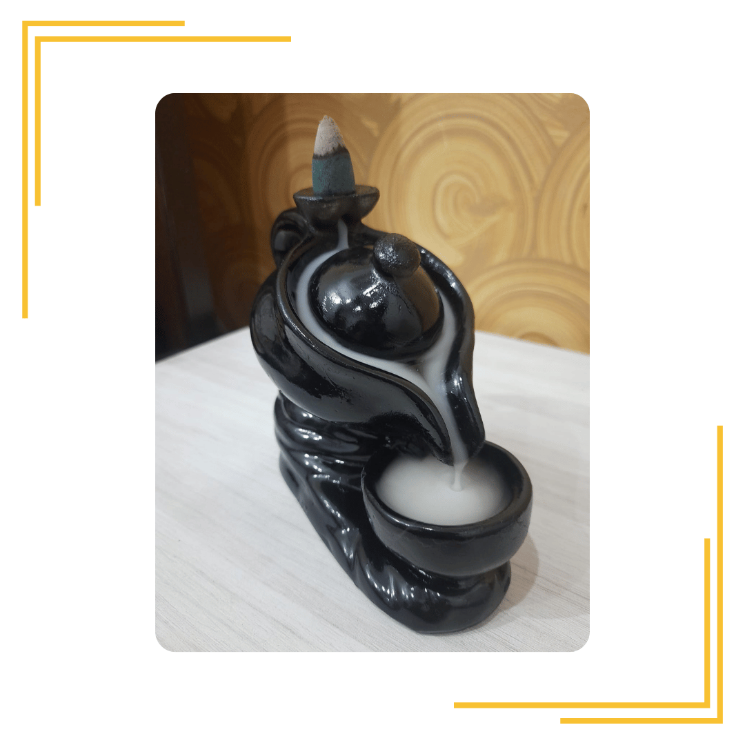 Black Teapot Smoke Backflow Incense Holder Decorative Showpiece with 10 Free Smoke Backflow Scented Incense Cones