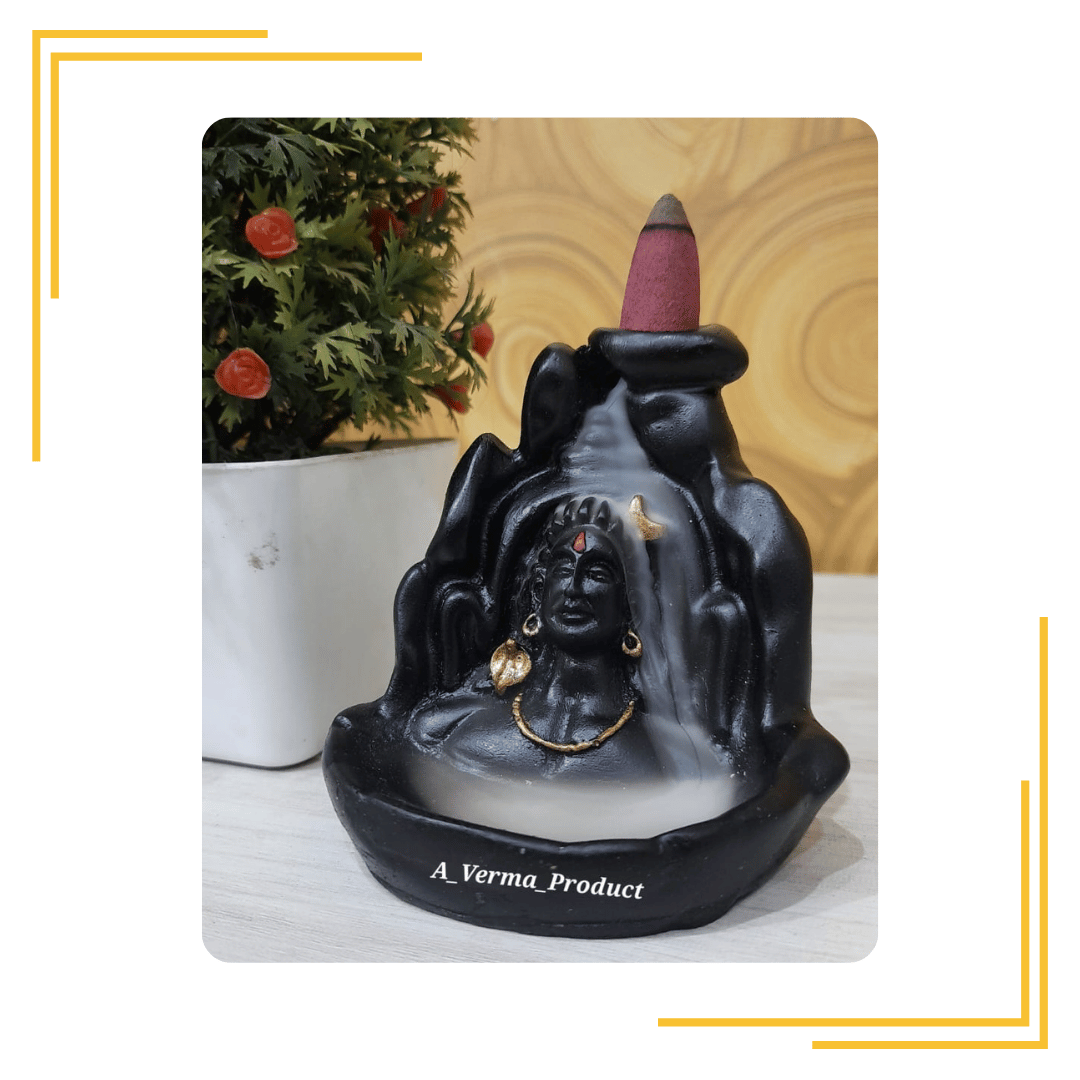 Smoke Fountain Lord Aadiyogi Shiva Waterfall Backflow Burner with 10 Free Cones Ceramic Incense Holder Set