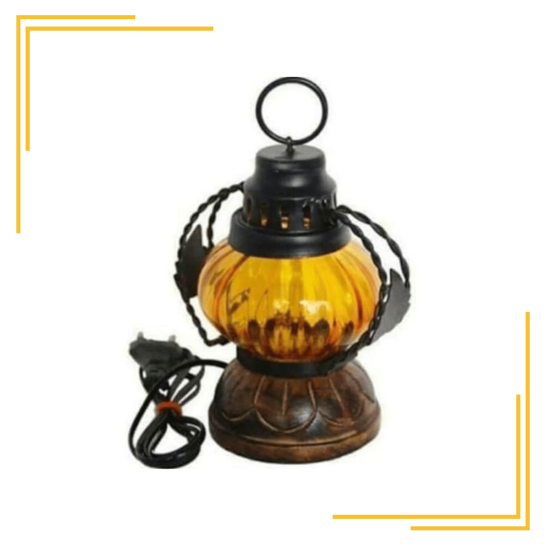 Yellow Wooden & Iron Hand Carved Colored Chimney Lantern Design