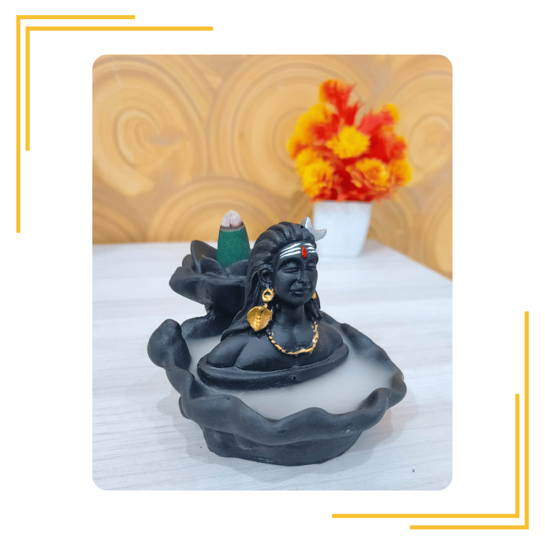 Lord Shiva Backflow Cone Incense Holder | Decorative Showpiece with 10 Free Smoke(Dhoop) Pooja & Gift |Mahadev Murti Idol, Shankara for Home & Living Room Decor, 12cm (Black) Resin