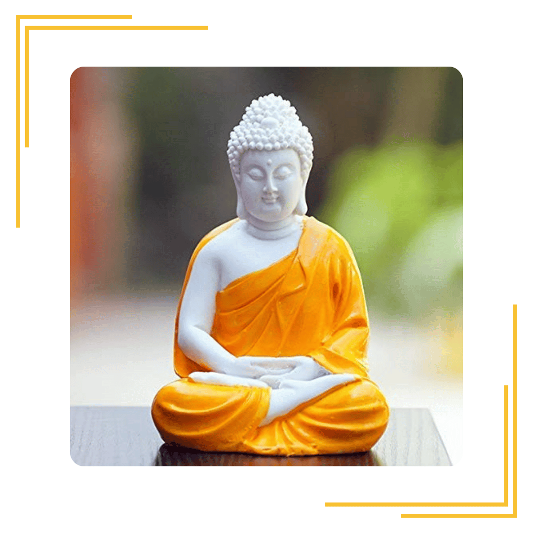 Meditation Buddha Orange Premium Rare Handcrafted Polymarble Meditation/Dhyan White Buddha Statue Lord Figurine/Idol