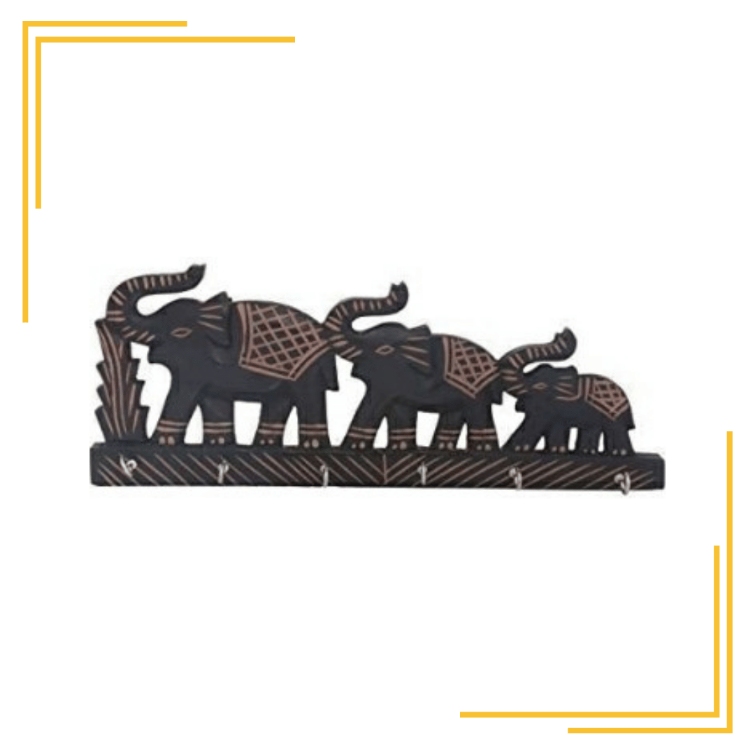 Wooden Key Holder Triple Elephant Design, Wall Décor, Black Color Key Hangers, Used for Gift to Loved Ones