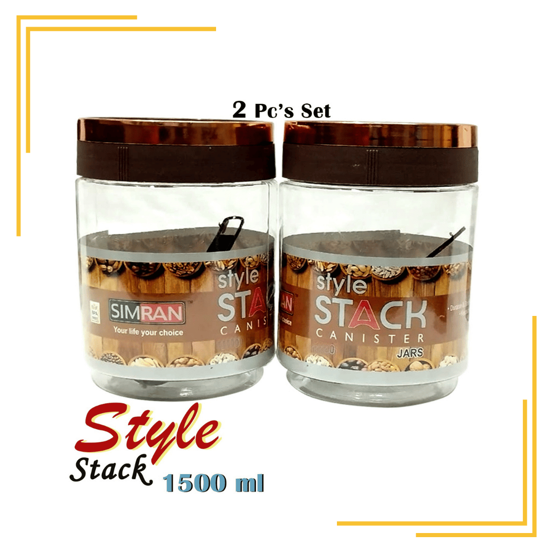 (1500 ML PACK OF 2) Stackable Containers for Kitchen with Lid Storage Jar Clear Pantry Organizer Easy to Clean Airtight Canister Food Grade Plastic BPA Free Wide Mouth Rose