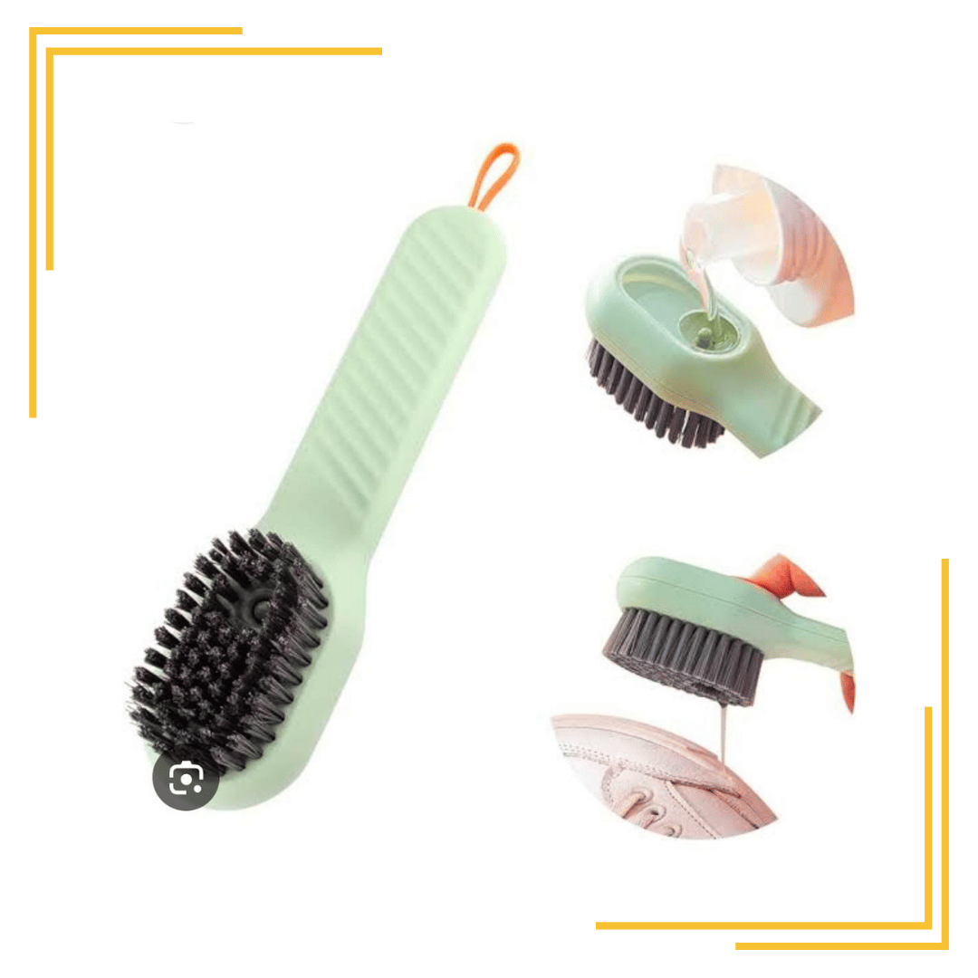 Soap Dispensing Cleaning Brush with Handle Scrubbing Reusable Washing Shoe Brush for Shoes Clothes Cleaning (2 in 1 Brush)