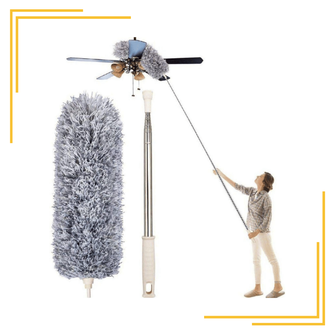 Microfiber Fan Cleaner Ceiling Duster for home cleaning 100 inch Long handle Bendable, Extendable and adjustable dust Remover brush for High roof cobweb Blinds Furniture Fan Mop