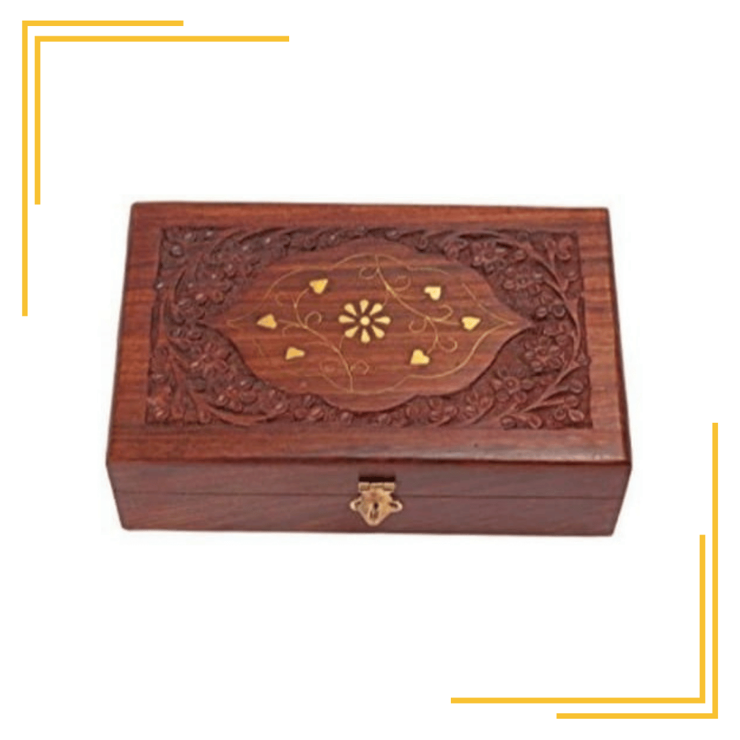 HANDICRAFTS Premium Wooden Jewellery Box With Intricate Hand Carvings | Small