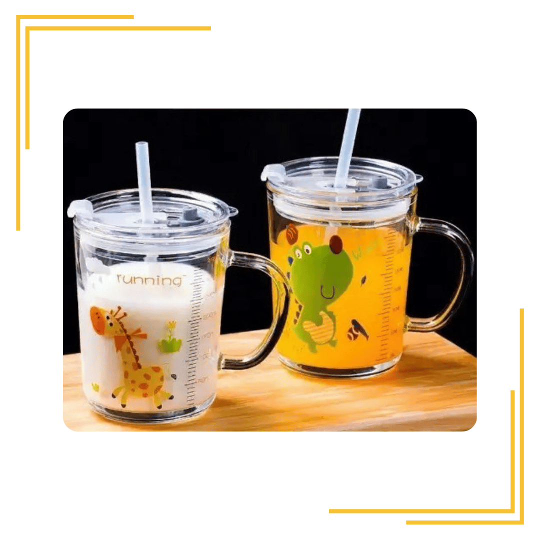 Glass Tumbler with Lid and Silicon Straw Coffee Mug Tea Cup Travel Mug Heat Resistant Transparent Coffee Mug for Kids Coffee Mug Pack of (3, 350 ML)