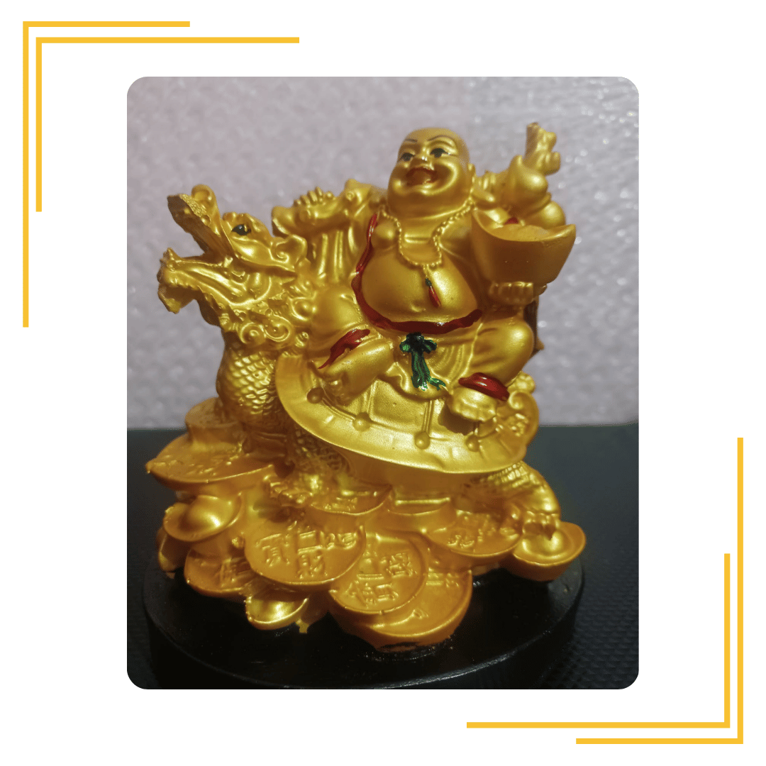 Laughing Buddha Sitting On Dragon blessing Good Luck. Decorative Showpiece