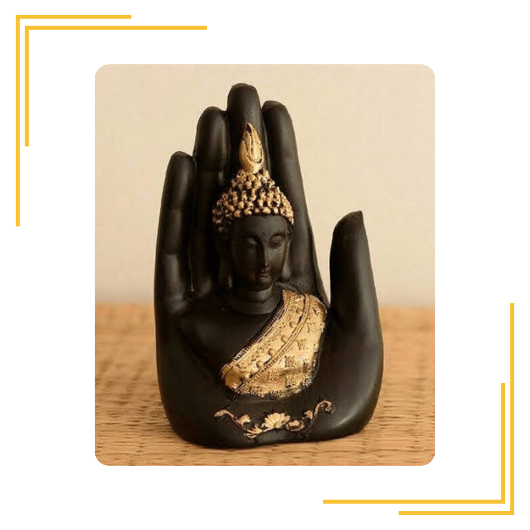 Golden Handcrafted Buddha Palm Buddha for Home Decor Decorative Showpiece