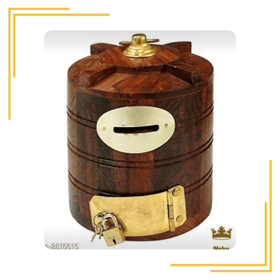 Wooden Money Box with Lock Handmade Children's Gifts: Piggy Bank, Coin Box for Kids (Round)