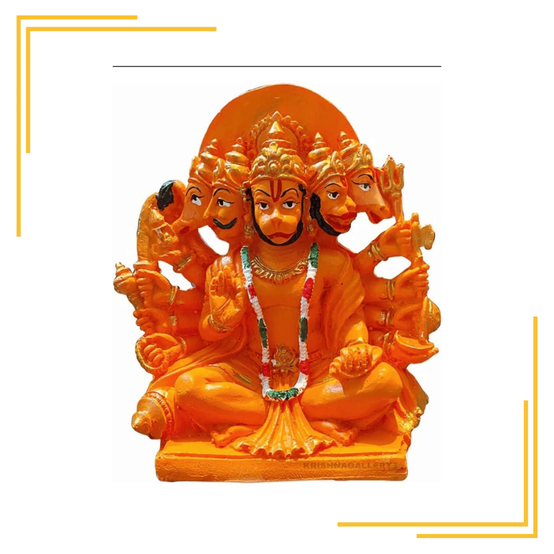 Panchmukhi Hanuman Statue or Murti Resin for Car,Home,Office|Orange Sankat Mochan Balaji Bajrangbali Idol for Pooja Temple,Mandir Showpiece Vastu Gift Decoration