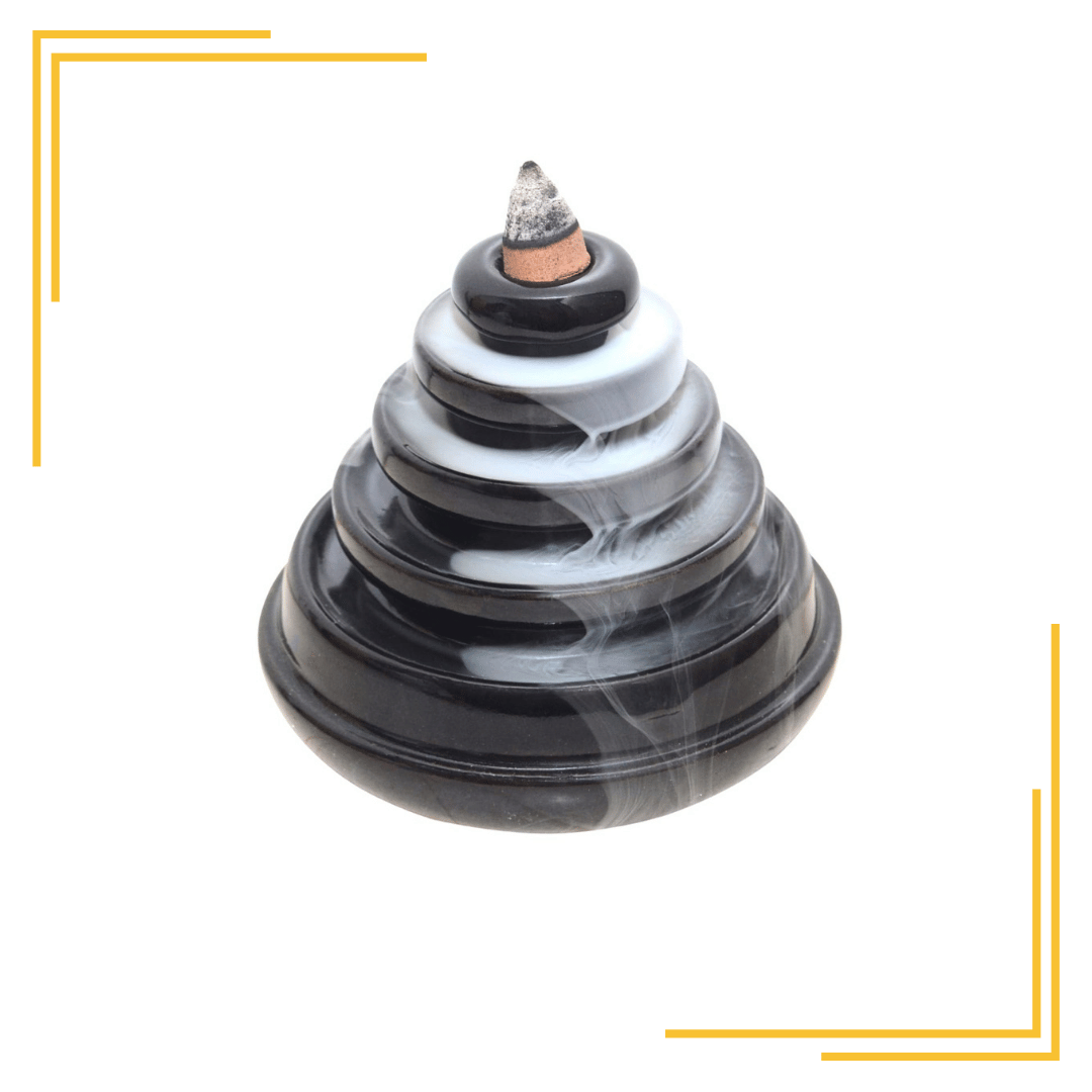 Round Pyramid, Colour: Black | Elegant Black Incense Holder, Captivating Visual Display | Stunning Waterfall Design |+ 10 Free Backflow Incense Cones