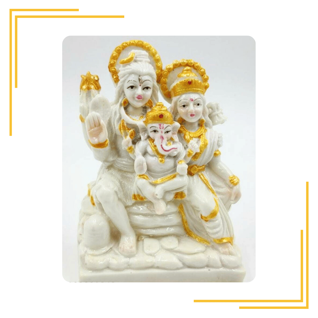 Shiva Parvati Ganesh Idol Shiv Parivar Murti Statue for Home Office Temple Mandir Decoration for Home Decor (15 cm Height) (White Golden, Resin)