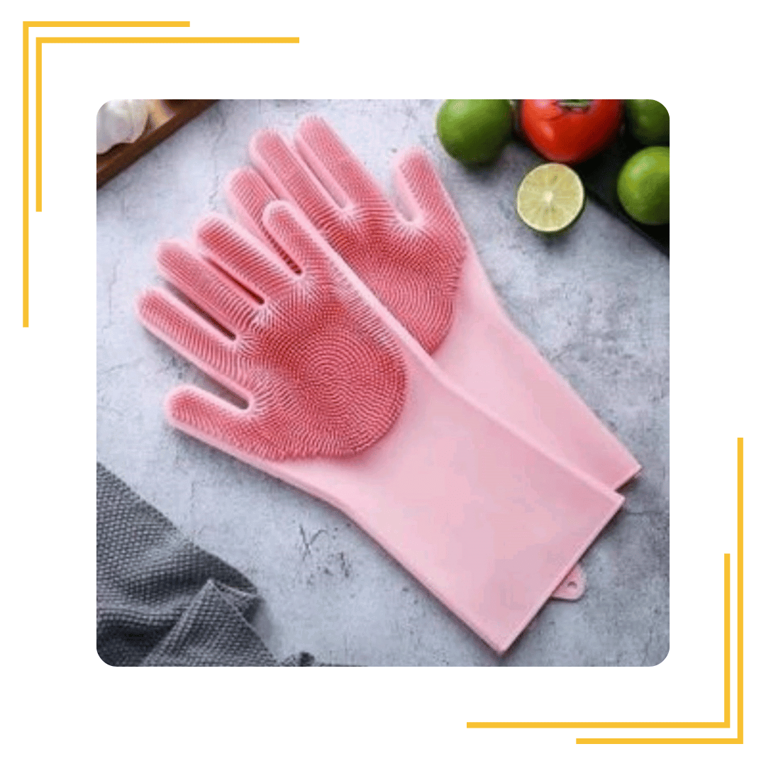 Silicone Dishwashing Gloves with Wash Scrubber for Kitchen,Silicone Gloves Reusable Rubber Cleaning Gloves Silicone Dishwashing Scrubber Glove Set Of 1.