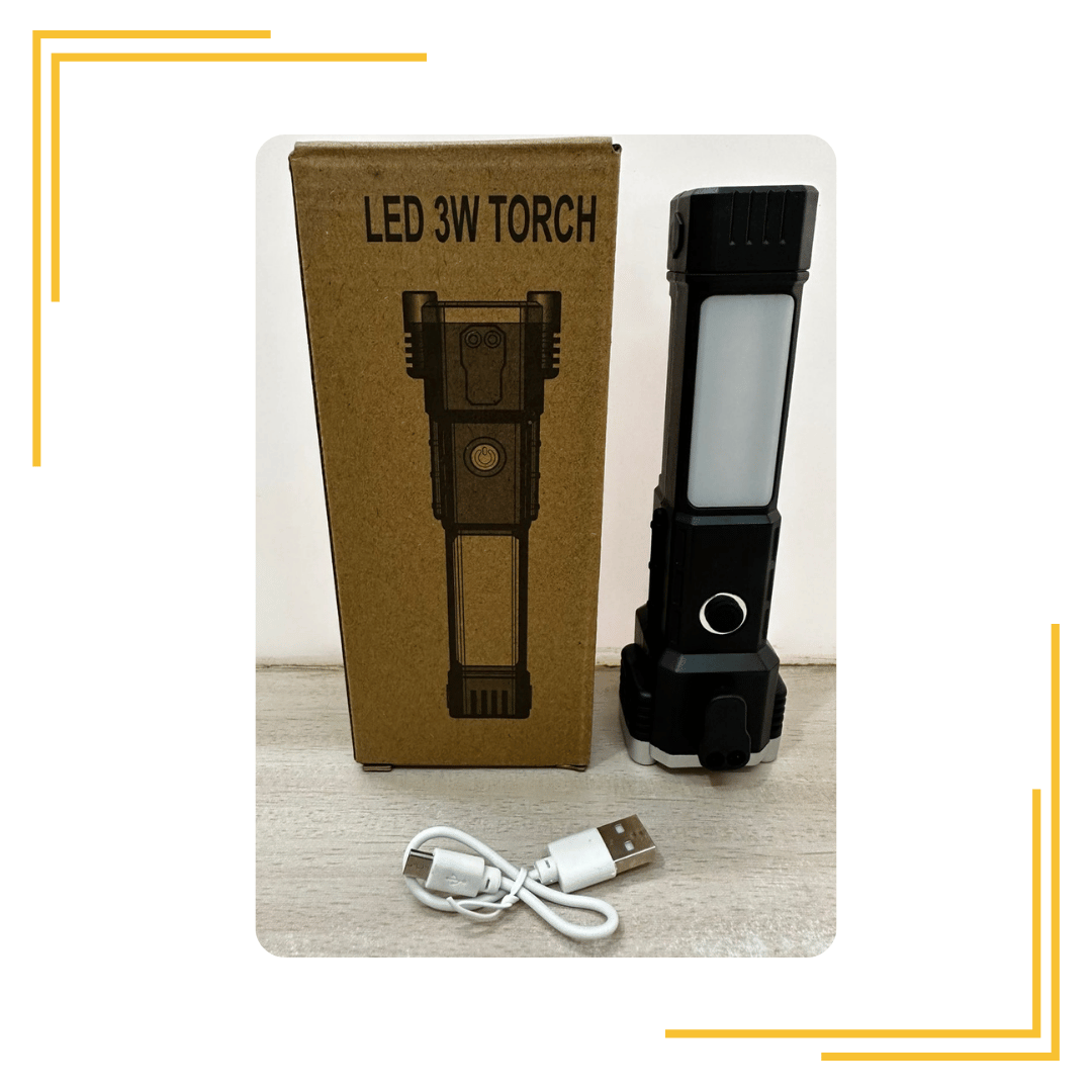 LED Ultra Bright LED Torch: 8-in-1 Multifunctional, High Power, Long Distance LED Torch Light Rechargeable, Power Bank, Safety Hammer, Seatbelt Cutter, Strong Magnet, Durable (COB)