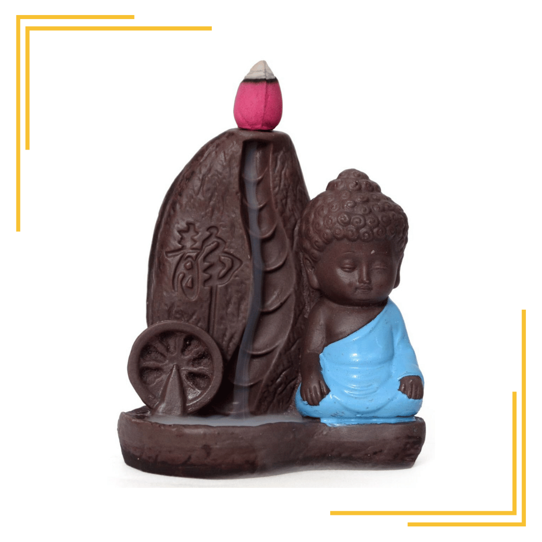 Buddha Smoke Backflow Cone Incense Holder Decorative Showpiece Multi Color Available and with Fragrance Cones Incense (Multicolor_20_Cones)