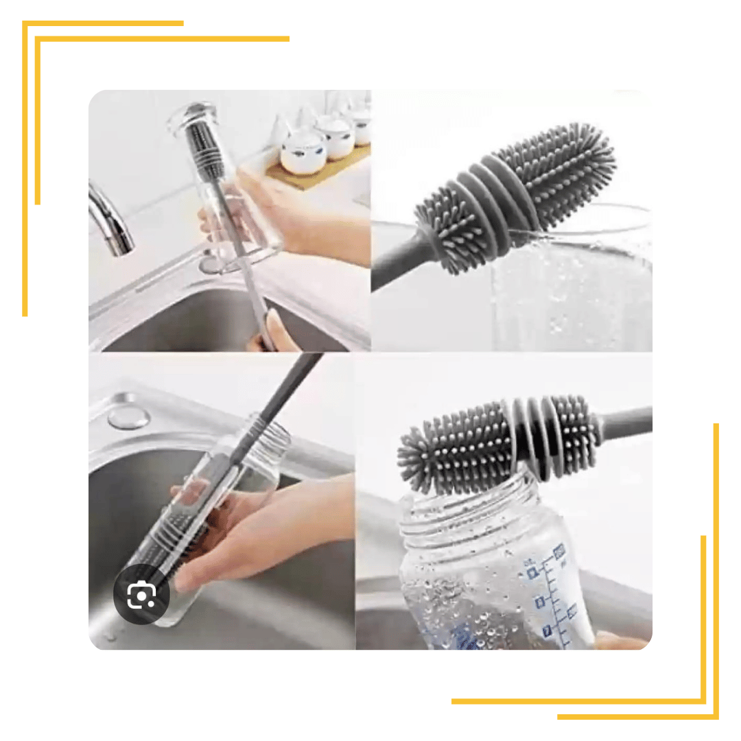 Bottle Mug Brush, Glassware Cleaning TPR Made Flexible Bristles Brush, Long Handle Silicone Bottle Cleaner Brush (Grey) (Pack of 1)