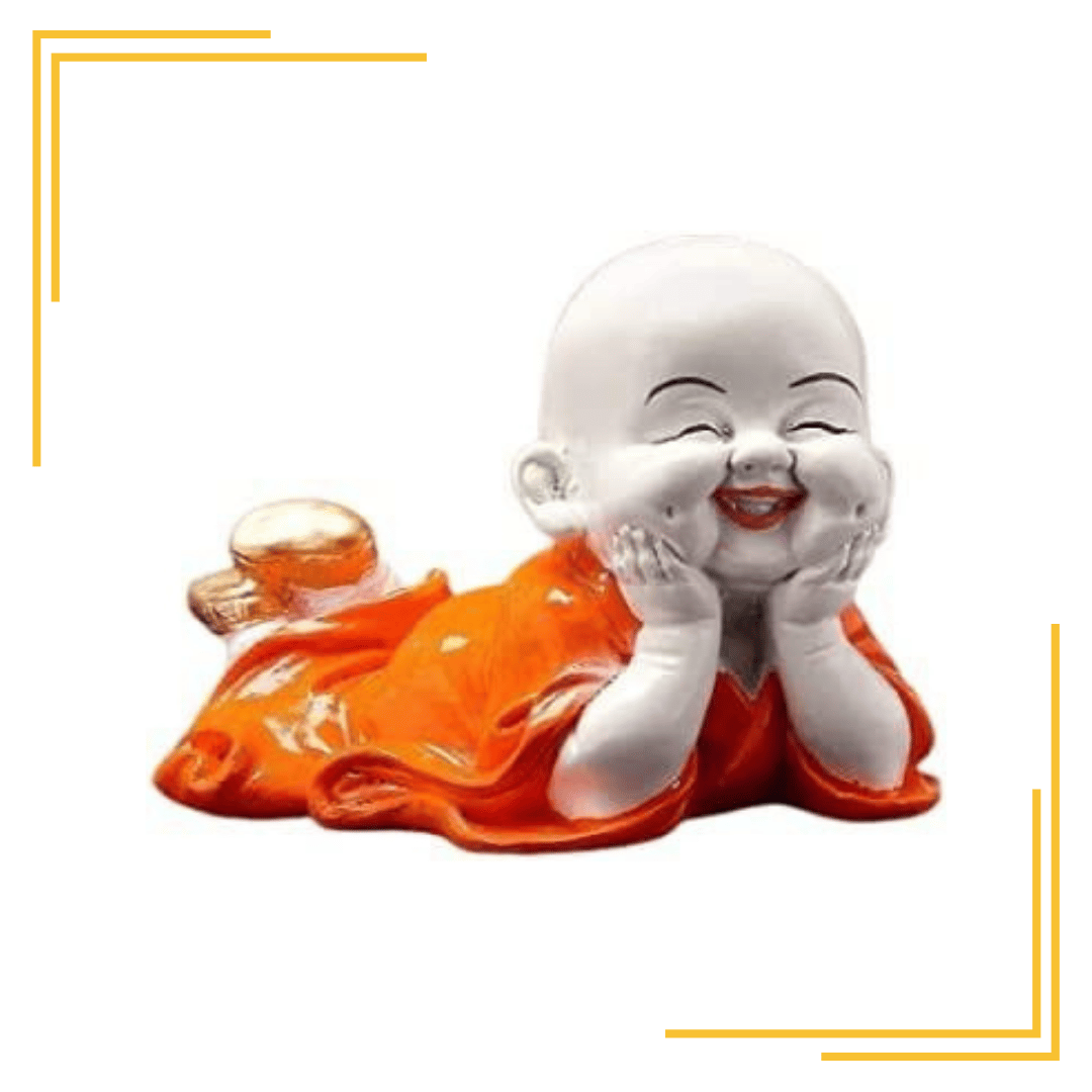 Baby Laughing Monks Statue Showpiece Figurines for Home Decor,Office Decor,Table decore Vastu, Good Luck, Home Decoration, Car, Decorative Item, Gifts, Positive Vibes Energy (Orange)