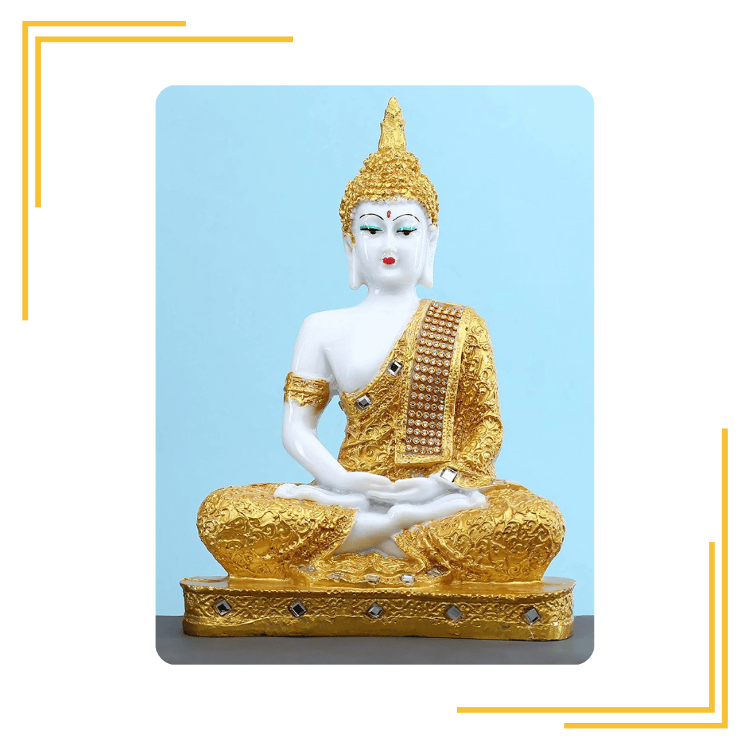 Marble Sitting Buddha Idol Handcrafted Statue Showpiece for Home Decor, Living Room Decoration Gift Items 