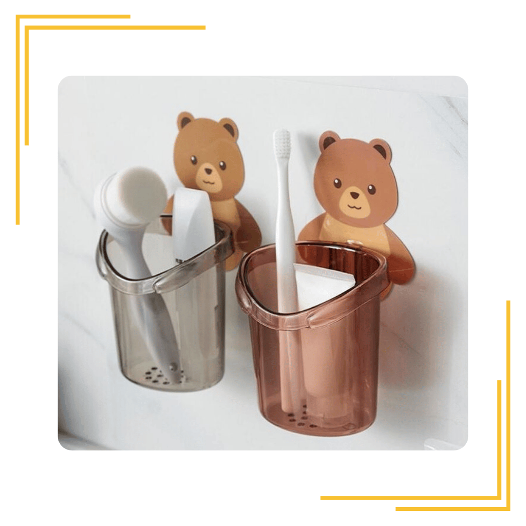 Multipurpose Wall Mount Teddy Bear Toothbrush Holder Cup.