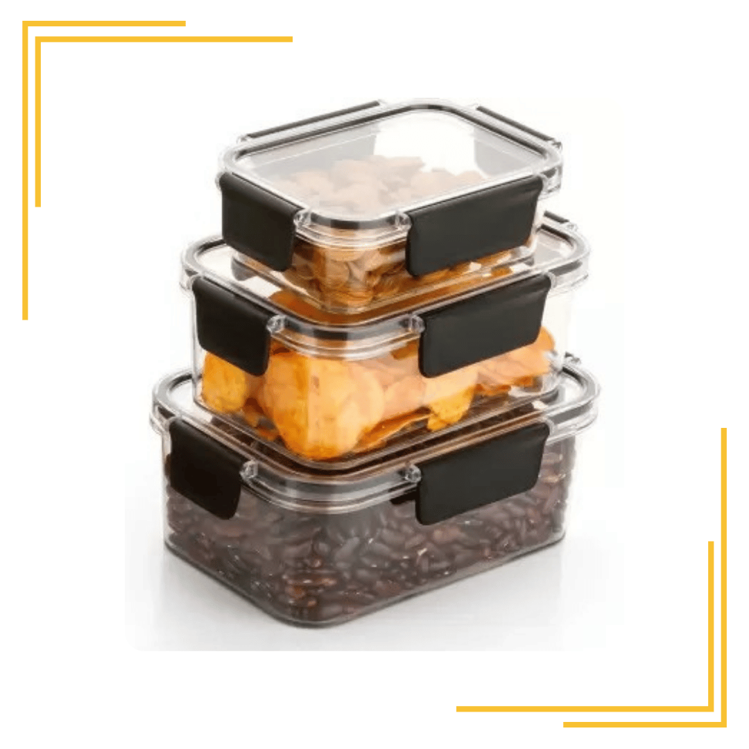 3-Piece Mixed Size Plastic Food Storage Meal Prep Container Set, Airtight & Leakproof With Locking Lids, For Lunch and Meal Prep, Microwave Safe | Capacity 300 ML / 800ML / 1200 ML | BPA Free |