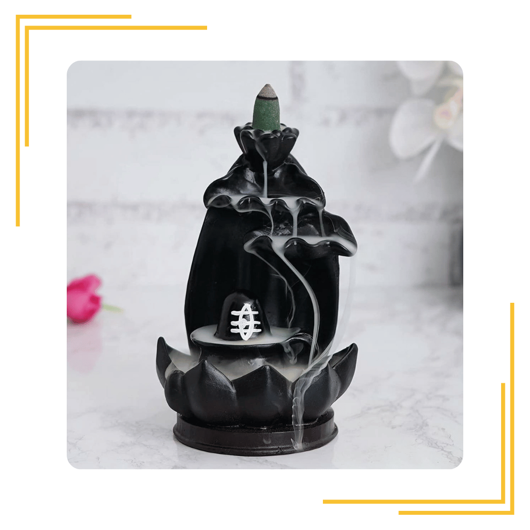 Shivling Backflow Smoke Incense Holder | Smoke Fountain for Home with Free 10 Scented Incense Cones | Black Color