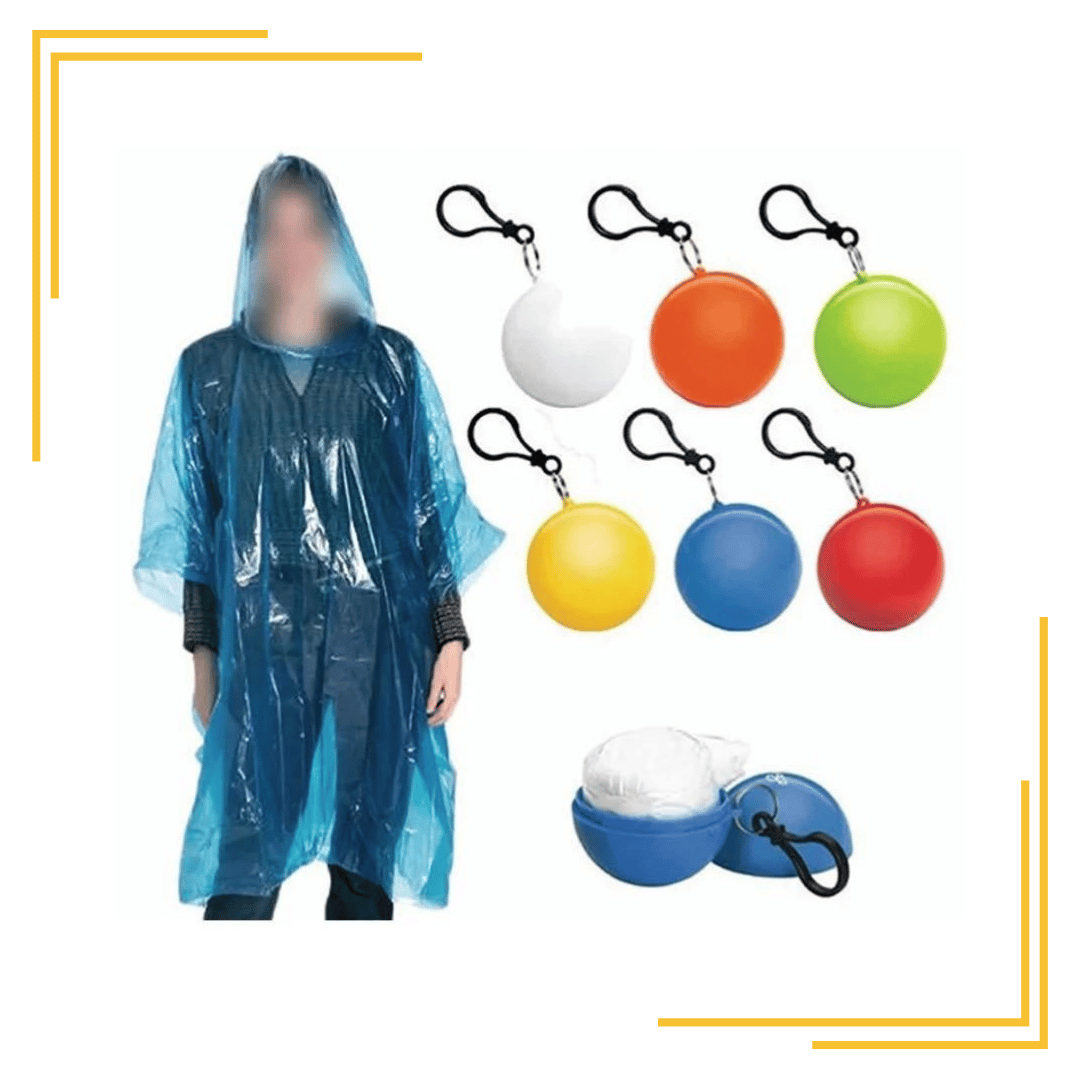 Elect Store Portable Raincoat Disposable Rain Jacket Poncho Unisex Rainwear Keyring Ball Rainy Day Emergency Waterproof Poncho Keychain Random Colours