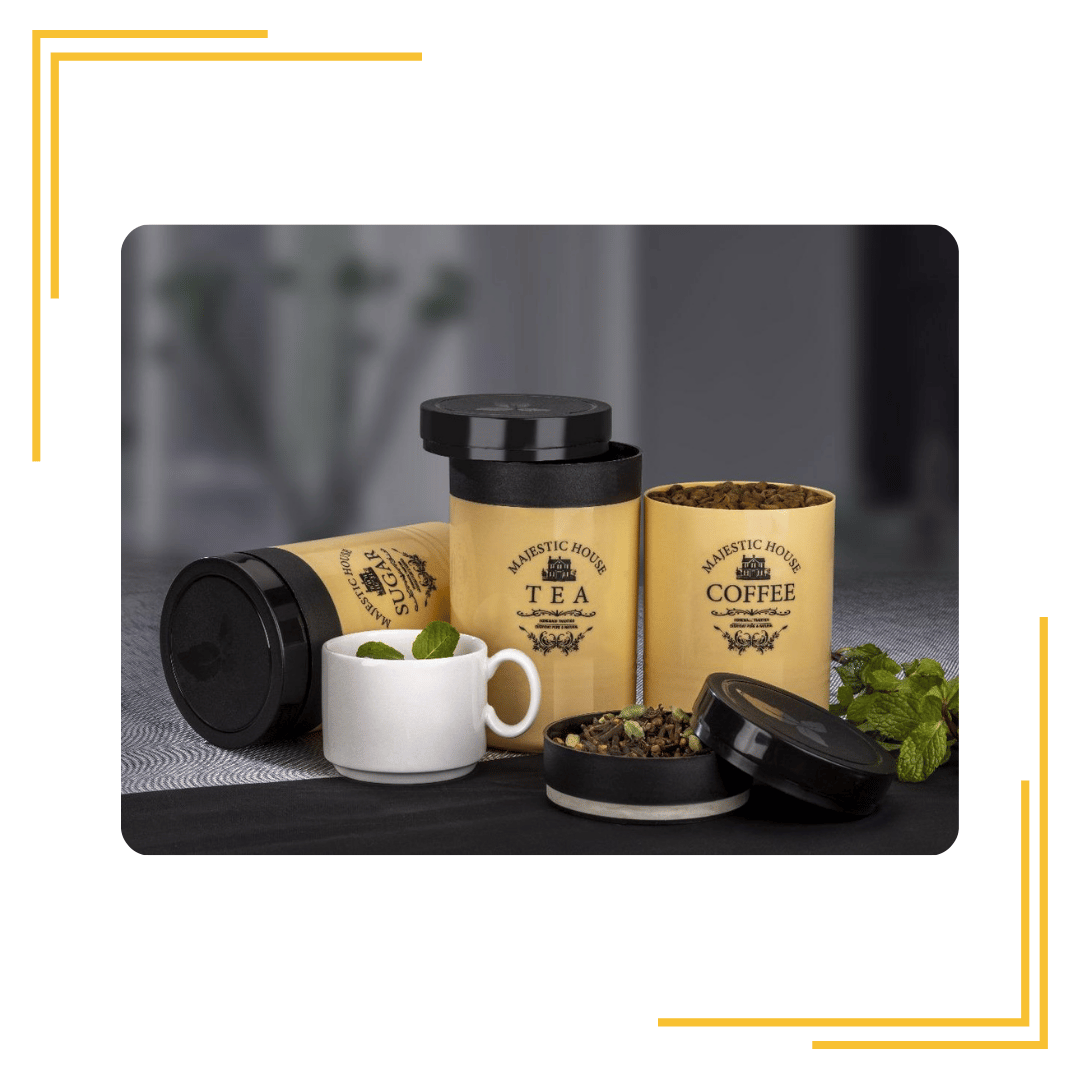 matt Design Set of 3 Tea, Sugar & Coffee Container | Storage Jar for Kitchen Can be Used for Multipurpose 500 ML Each(Yellow)