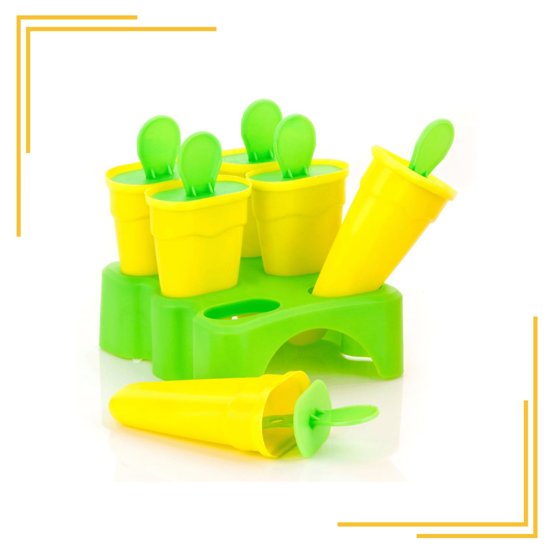 Ice Cream Moulds for Freezer, Homemade Reusable Frozen Kulfi Tray with Sticks Candy, Create Homemade Frozen Treats with Ease - Yellow (Pack of 1)