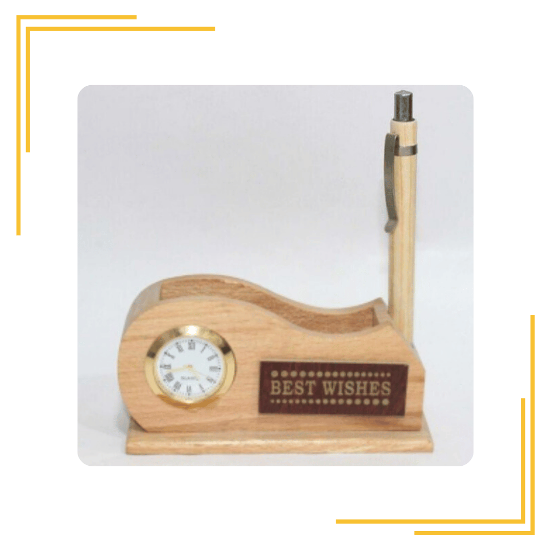 Golden Oak Table Top Wooden Pen Stand