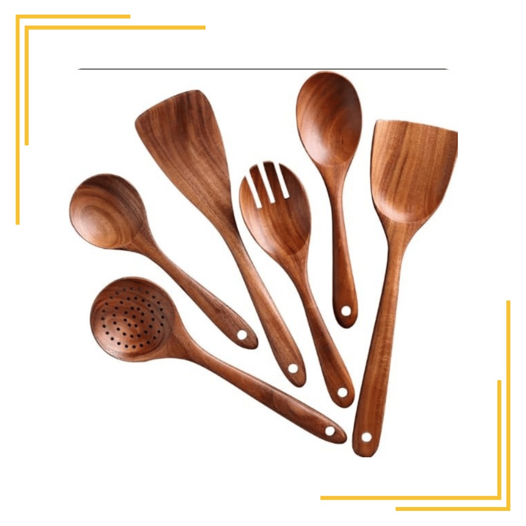 Wooden Spoon Set for Cooking Includes Frying Serving Spatula Chapati Dessert Rice Spoons Wooden for Nonstick Cookware Kitchen Utensils and Cooking Spoon Set (Set of 6)